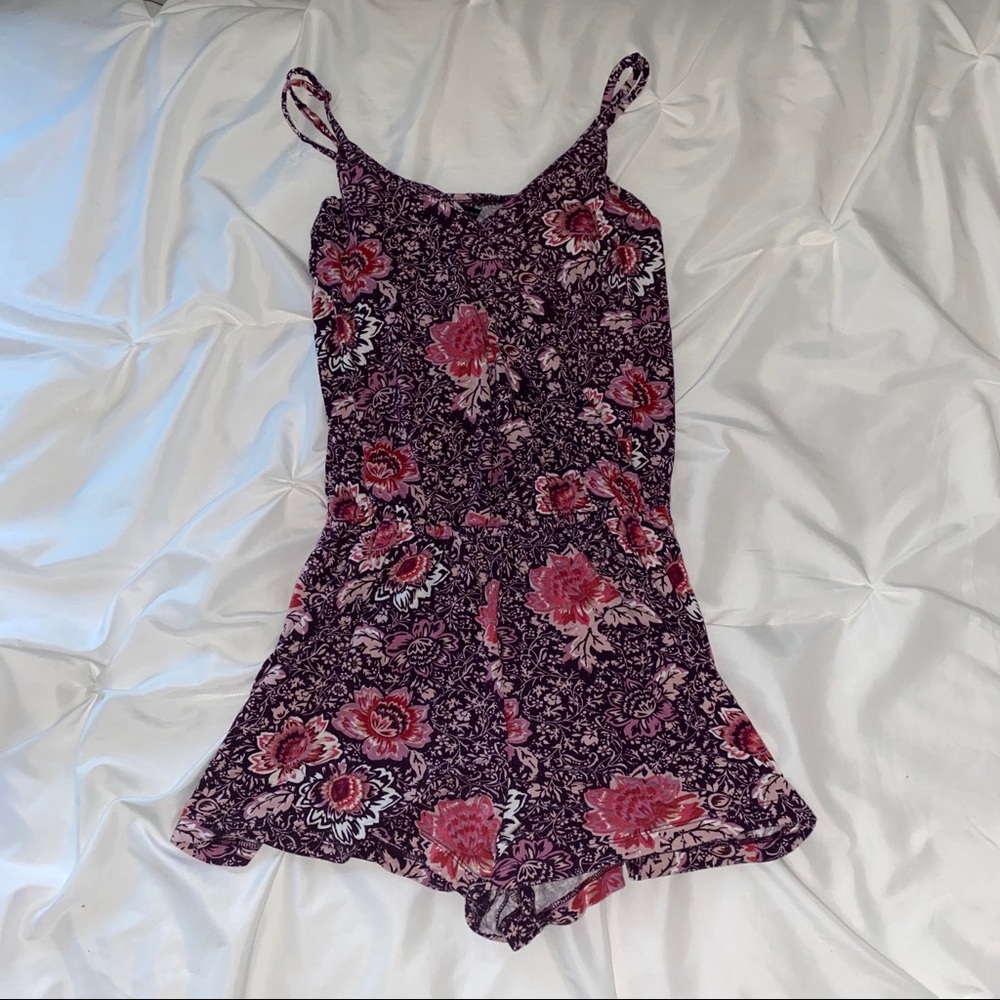 Maroon floral romper cross front